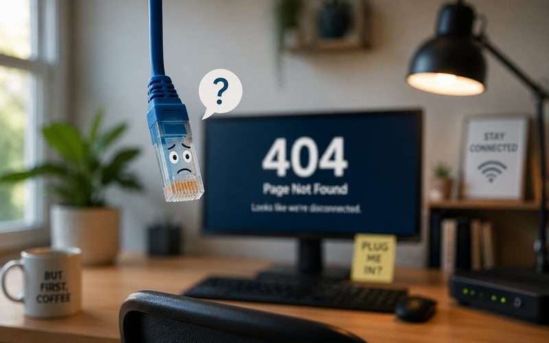 Disconnected ethernet cable looking confused